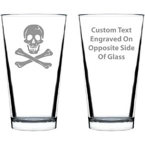 Skull and Crossbones Pint Glass for Beer - Skull Decor and Jolly Roger Flag Gifts - 16 Oz Glasses in Saudi Arabia