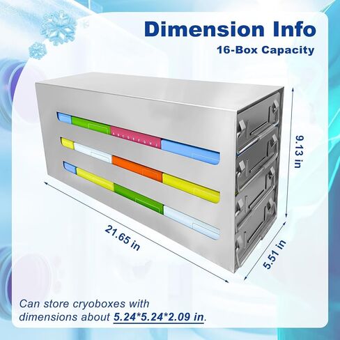 Stainless Steels 16-Well (4x4) Freezer Rack, Dimensions about 21.65*5.51*9.13 in, Upper Access Drawer for Cryogenic Box Storage and Organization, Storage Boxes Sold Seperately, 1 Piece/Case in Saudi Arabia