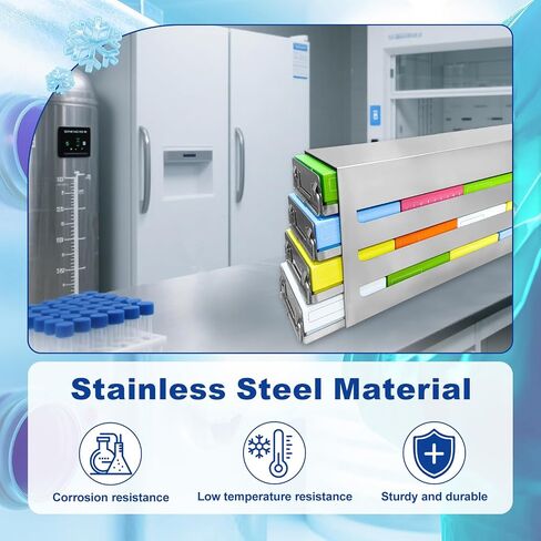 Stainless Steels 16-Well (4x4) Freezer Rack, Dimensions about 21.65*5.51*9.13 in, Upper Access Drawer for Cryogenic Box Storage and Organization, Storage Boxes Sold Seperately, 1 Piece/Case in Saudi Arabia