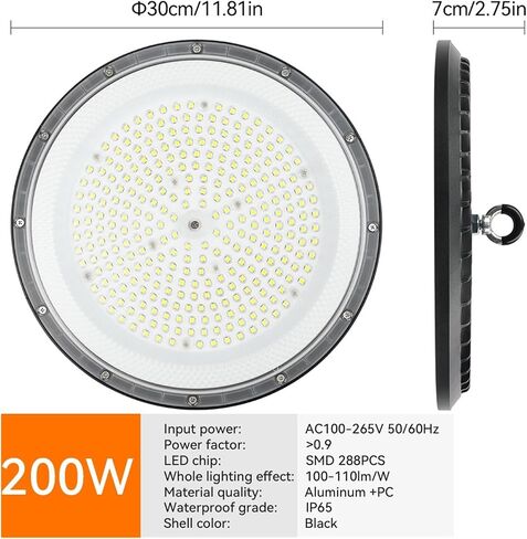 CAARLA Floodlight UFO Floodlight L+E+D Industrial Lighting 100W 200W IP65 Water.Proof Lampara 100-265V Garage Gym Factory Warehouse High Bay Lights(100W) in Saudi Arabia