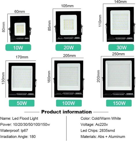 CAARLA Floodlight L+E+D Flood Light AC220V 10W 20W 30W 50W 100W 150W 200W Outdoor IP67 Water.Proof L+E+D Spotlight Garden Street Gate Wall Floodlights(Warm Light 3000K,220V-30W) in Saudi Arabia