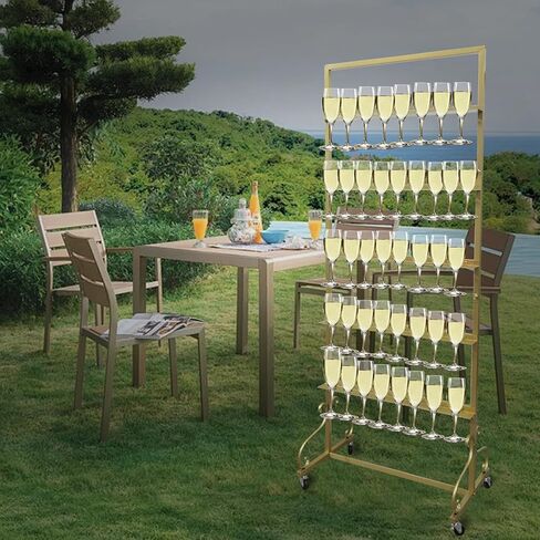 Champagne Glass Holder Champagne Wall Holder for Party, 5-Tier White Metal Flutes Display Stand Hold 40 Glasses with Swivel Casters for Wedding, Glasses Not Inc (White) (gold) in Kuwait