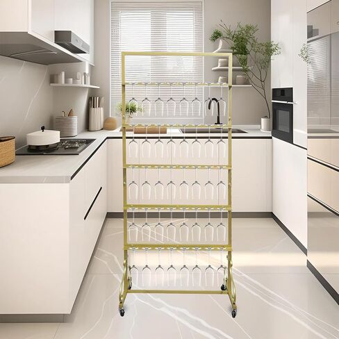 Champagne Glass Holder Champagne Wall Holder for Party, 5-Tier White Metal Flutes Display Stand Hold 40 Glasses with Swivel Casters for Wedding, Glasses Not Inc (White) (gold) in Kuwait