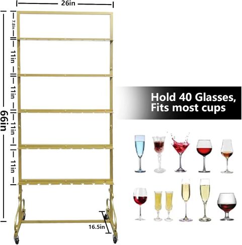 Champagne Glass Holder Champagne Wall Holder for Party, 5-Tier White Metal Flutes Display Stand Hold 40 Glasses with Swivel Casters for Wedding, Glasses Not Inc (White) (gold) in Kuwait