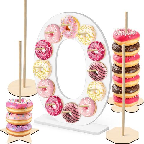5 PCS DONUT STAND ، لوازم الحفلات دونات تشمل 1 PC DIGIT DOND WALD STAND ، 4 PCS DONUT WALL ، لحفل حفل زفاف عيد ميلاد (أبيض رقم 5) in Kuwait