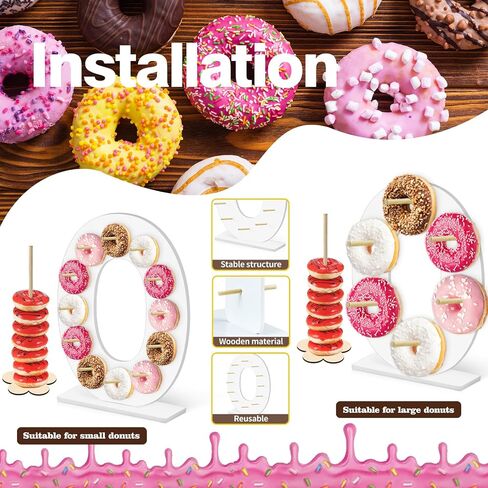 5 PCS DONUT STAND ، لوازم الحفلات دونات تشمل 1 PC DIGIT DOND WALD STAND ، 4 PCS DONUT WALL ، لحفل حفل زفاف عيد ميلاد (أبيض رقم 5) in Kuwait