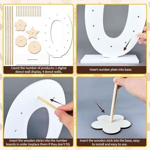 5 PCS DONUT STAND ، لوازم الحفلات دونات تشمل 1 PC DIGIT DOND WALD STAND ، 4 PCS DONUT WALL ، لحفل حفل زفاف عيد ميلاد (أبيض رقم 5) in Kuwait