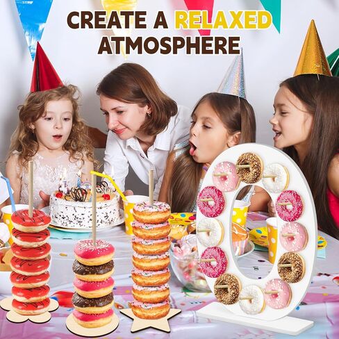 5 PCS DONUT STAND ، لوازم الحفلات دونات تشمل 1 PC DIGIT DOND WALD STAND ، 4 PCS DONUT WALL ، لحفل حفل زفاف عيد ميلاد (أبيض رقم 5) in Kuwait