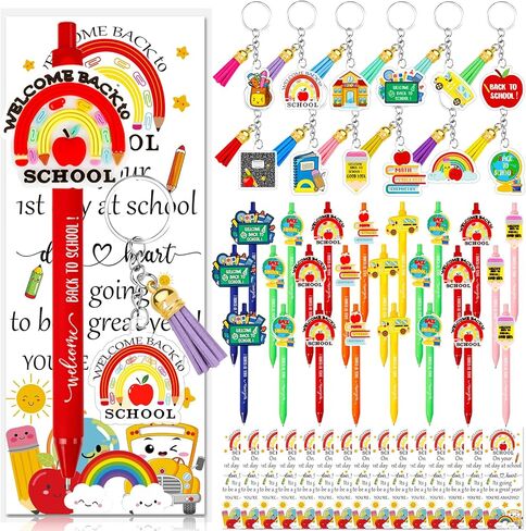 24 Set Back to School Student Gifts Bulk Ballpoint Pens Keychains and Greeting Cards Set First Day of School Gifts for Teacher Classroom Rewards Party Favors in Saudi Arabia