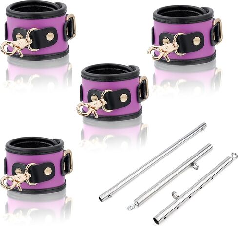 Spreader Bar Heavy Duty Stainless Steel Expandable Silver Bar Home Gym with 4pcs PU Purple Adjustable Strap,Sports Aid Training Fitness Gear Pilates Aid Kit,Yoga Set in Kuwait