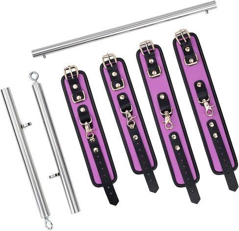 Spreader Bar Heavy Duty Stainless Steel Expandable Silver Bar Home Gym with 4pcs PU Purple Adjustable Strap,Sports Aid Training Fitness Gear Pilates Aid Kit,Yoga Set in Kuwait