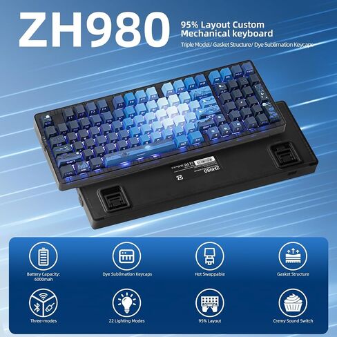 ZORNHER ZH980 Wireless Mechanical Gaming Keyboard,95% Blue Custom Creamy Keyboard with Number Pad,Starry Night Dye Sublimation PBT Keycaps,Pre-lubed Linear Switches,Hot-Swappable,RGB Backlit in Saudi Arabia