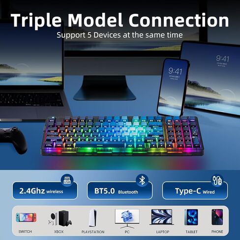 ZORNHER ZH980 Wireless Mechanical Gaming Keyboard,95% Blue Custom Creamy Keyboard with Number Pad,Starry Night Dye Sublimation PBT Keycaps,Pre-lubed Linear Switches,Hot-Swappable,RGB Backlit in Saudi Arabia