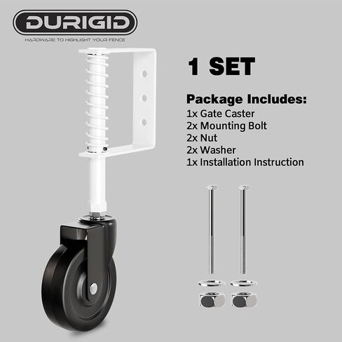 5" Spring Loaded Gate Caster Heavy Duty Gate Wheels for Wooden, Vinyl and Metal Gates, Gate Wheel with 360° Swivel, Ideal for Outdoor Fence Gates, 200 Lbs Capacity, 1 Pcs, Black in Saudi Arabia