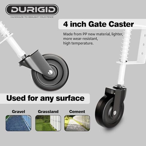 5" Spring Loaded Gate Caster Heavy Duty Gate Wheels for Wooden, Vinyl and Metal Gates, Gate Wheel with 360° Swivel, Ideal for Outdoor Fence Gates, 200 Lbs Capacity, 1 Pcs, Black in Saudi Arabia