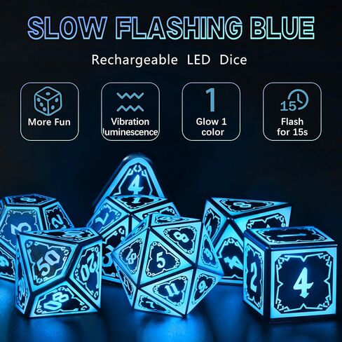 Light up DND Dice Set Rechargeable,Cool LED D and D Dice 7pcs with Charging Box Polyhedral Dungeons and Dragons RPG Dice Set for Role Playing Table Game (Astral Shard Orange) in Saudi Arabia