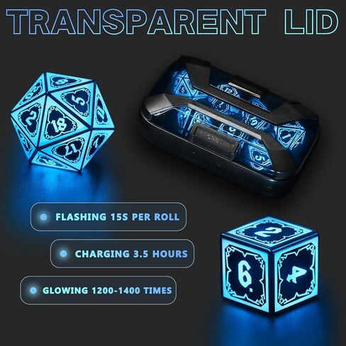 Light up DND Dice Set Rechargeable,Cool LED D and D Dice 7pcs with Charging Box Polyhedral Dungeons and Dragons RPG Dice Set for Role Playing Table Game (Astral Shard Orange) in Saudi Arabia