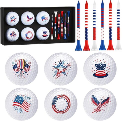 13 PCS هدايا كرات الجولف الوطنية مجموعة 6 USA Flag Ball 6 Tees و 1 Box 4th of July Golf Ball and Tee Associory Hompts for Dad Bafy Grandpa Golfball Amport in Saudi Arabia