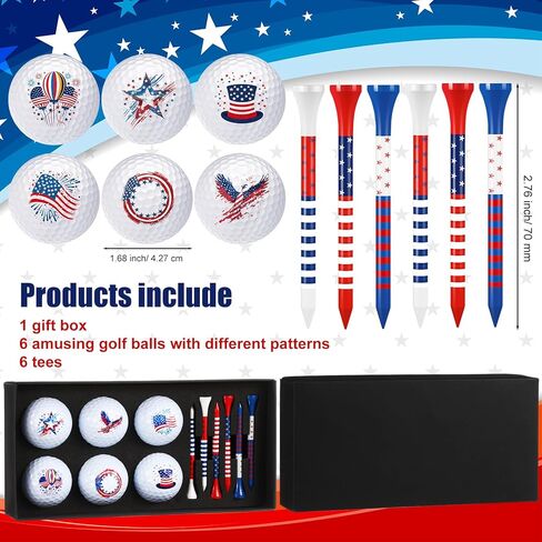 13 PCS هدايا كرات الجولف الوطنية مجموعة 6 USA Flag Ball 6 Tees و 1 Box 4th of July Golf Ball and Tee Associory Hompts for Dad Bafy Grandpa Golfball Amport in Saudi Arabia