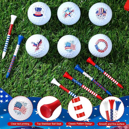 13 PCS هدايا كرات الجولف الوطنية مجموعة 6 USA Flag Ball 6 Tees و 1 Box 4th of July Golf Ball and Tee Associory Hompts for Dad Bafy Grandpa Golfball Amport in Saudi Arabia