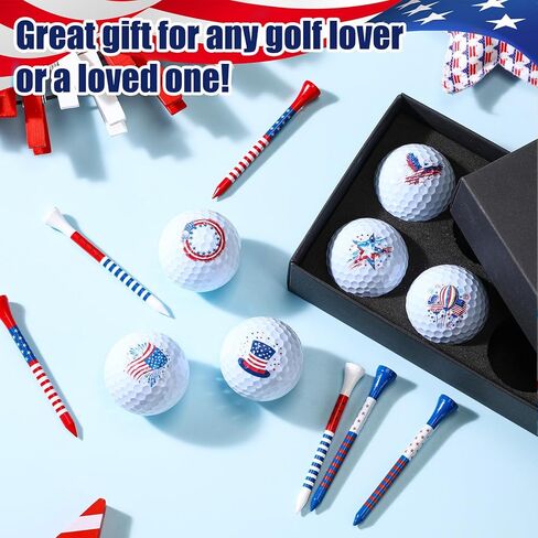 13 PCS هدايا كرات الجولف الوطنية مجموعة 6 USA Flag Ball 6 Tees و 1 Box 4th of July Golf Ball and Tee Associory Hompts for Dad Bafy Grandpa Golfball Amport in Saudi Arabia