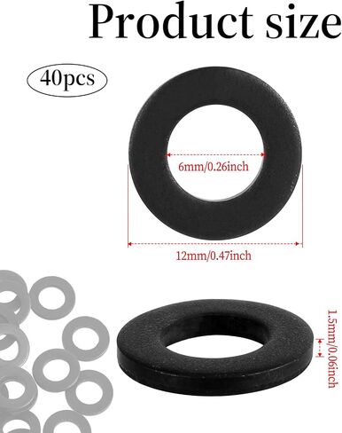40Pcs M6 Black Flat Washer Carbon Steel Black Coating Blacks Washer Stainless Flats Washers M6 x 12mm OD Blacks Flat Washers in Saudi Arabia