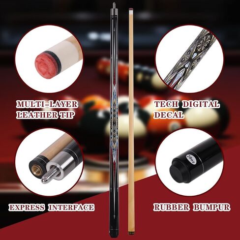Canadian Maple Pool Cue Stick, Stainless Steel 5/16" X 18 Joint, 58 Inch 13mm Tip Billiard Pool Cue Stick, 19 20 oz, 2-Piece Pool Cue Stick for Beginner, Commercial Home Entertainment in Kuwait