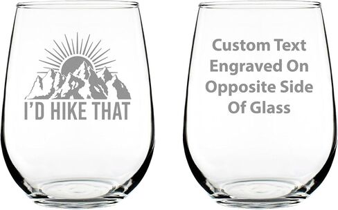 I'd Hike That - Stemless Wine Glass - Cool Hiking Themed Decor and Gifts for Mountain Lovers - Large 17 Oz Glasses in Saudi Arabia