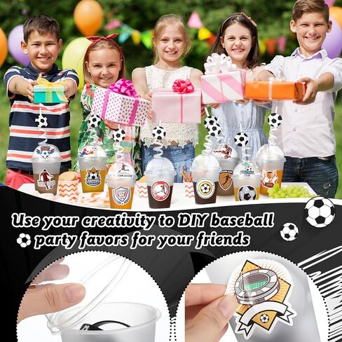 Sweetude 121 PCS Baseball Gifts Cups Baseball مع Lids Straws Baseball Goodie Bags Keychain Baseball Silicone Standbands صافرة لزخارف عيد ميلاد البيسبول in Saudi Arabia