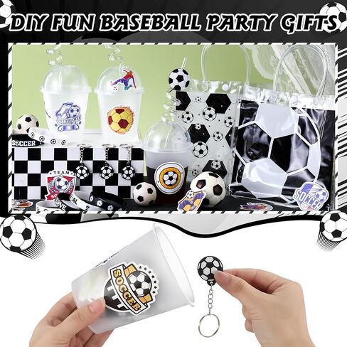 Sweetude 121 PCS Baseball Gifts Cups Baseball مع Lids Straws Baseball Goodie Bags Keychain Baseball Silicone Standbands صافرة لزخارف عيد ميلاد البيسبول in Saudi Arabia