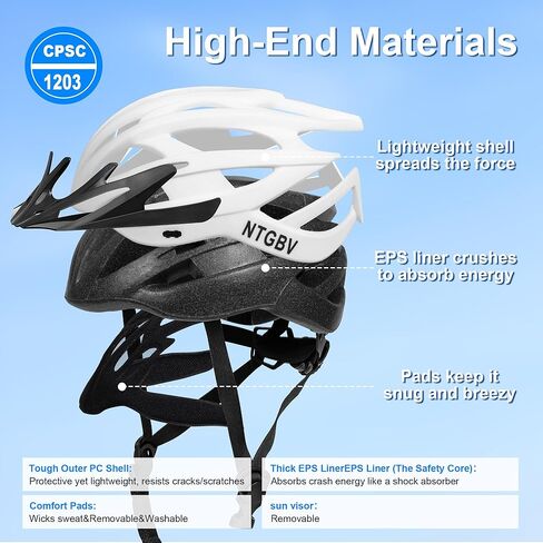 Adult Bike Helmet for Men/Women with Helmet Bag 2 Removable Moisture-Wicking Liners & Visors Lightweight Shockproof Adjustable Design CPSC 1203 & EN 1078 Safety Certified for Road/Commute/MTB in Kuwait