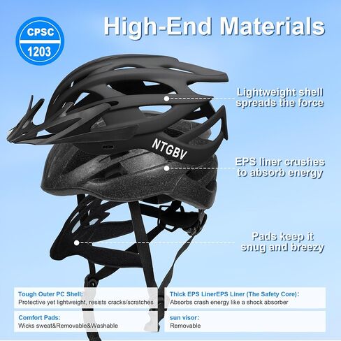 Adult Bike Helmet for Men/Women with Helmet Bag 2 Removable Moisture-Wicking Liners & Visors Lightweight Shockproof Adjustable Design CPSC 1203 & EN 1078 Safety Certified for Road/Commute/MTB in Kuwait