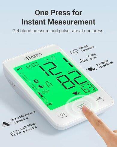 iHealth Accu Luminate Arm Blood Pressure Monitor – 4.5" Large Tri-Color WHO-Based LCD, Clinically Validated Accuracy, Irregular Heartbeat Alert, Bluetooth Cloud Sync, Adjustable Large 8.6"–17" Cuff in Kuwait