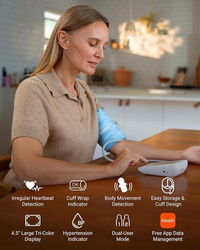 iHealth Accu Luminate Arm Blood Pressure Monitor – 4.5" Large Tri-Color WHO-Based LCD, Clinically Validated Accuracy, Irregular Heartbeat Alert, Bluetooth Cloud Sync, Adjustable Large 8.6"–17" Cuff in Kuwait