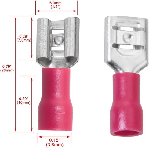 MEETOOT 100PCS 6.3mm Red Female Quick Disconnect Vinyl Insulated Spade Wire Connector Voltage Terminals 22-16 AWG for Electrical Connection in Saudi Arabia
