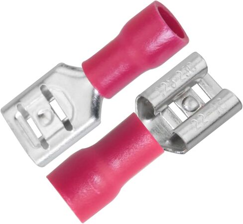 MEETOOT 100PCS 6.3mm Red Female Quick Disconnect Vinyl Insulated Spade Wire Connector Voltage Terminals 22-16 AWG for Electrical Connection in Saudi Arabia