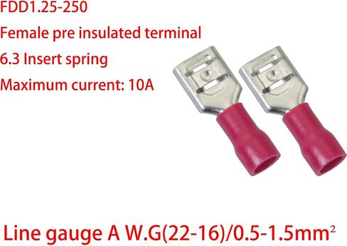 MEETOOT 100PCS 6.3mm Red Female Quick Disconnect Vinyl Insulated Spade Wire Connector Voltage Terminals 22-16 AWG for Electrical Connection in Saudi Arabia