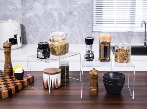 CLAY TONIC 2-Pack Large Clear 5mm Thick Acrylic Display Risers for Kitchen Organizer and Storage,Display Food, Pantry Cabinet Shelf, Retail Display (2, 10.5x7x7 Inch) in Kuwait