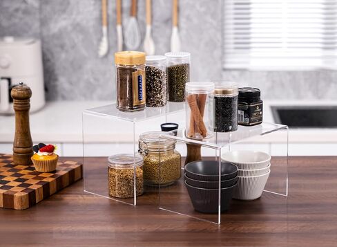 CLAY TONIC 2-Pack Large Clear 5mm Thick Acrylic Display Risers for Kitchen Organizer and Storage,Display Food, Pantry Cabinet Shelf, Retail Display (2, 10.5x7x7 Inch) in Kuwait