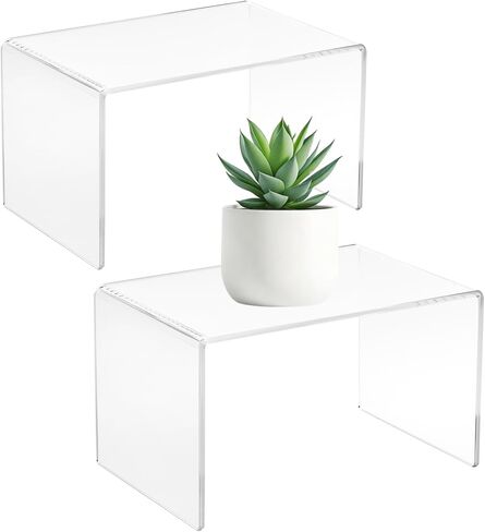 CLAY TONIC 2-Pack Large Clear 5mm Thick Acrylic Display Risers for Kitchen Organizer and Storage,Display Food, Pantry Cabinet Shelf, Retail Display (2, 10.5x7x7 Inch) in Kuwait