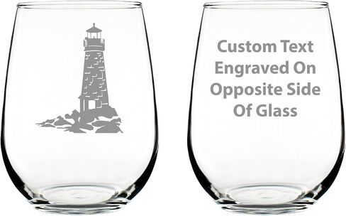 Lighthouse Stemless Wine Glass - Nautical Themed Decor and Gifts for Beach Lovers - Large 17 Oz Glasses in Kuwait