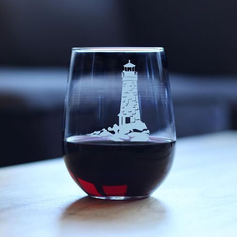 Lighthouse Stemless Wine Glass - Nautical Themed Decor and Gifts for Beach Lovers - Large 17 Oz Glasses in Kuwait