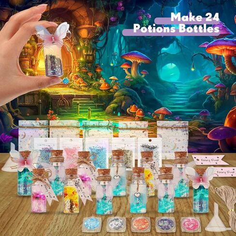 Jinei 174 Pieces Fairy Magic Potions Kit with 24 Magic Witch Potion Bottles Fairy Wing DIY Magic Fairy Potion Making Kit for Fairy Theme Birthday Decorations Creative Gift Filling Supplies in Saudi Arabia