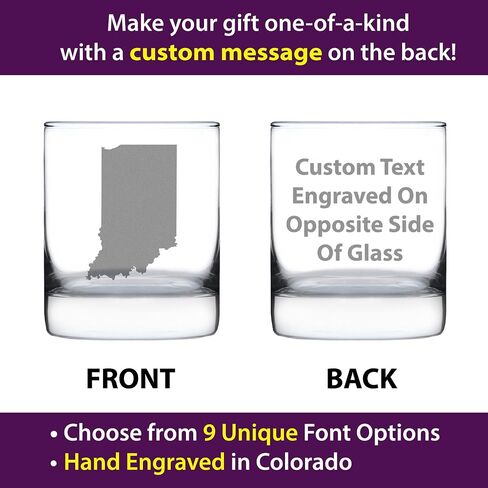 Indiana State Outline Whiskey Rocks Glass - State Themed Drinking Decor and Gifts for Hoosier Women & Men - 10.25 Oz Whisky Tumbler Glasses in Kuwait