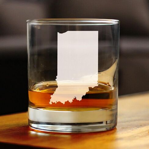 Indiana State Outline Whiskey Rocks Glass - State Themed Drinking Decor and Gifts for Hoosier Women & Men - 10.25 Oz Whisky Tumbler Glasses in Kuwait