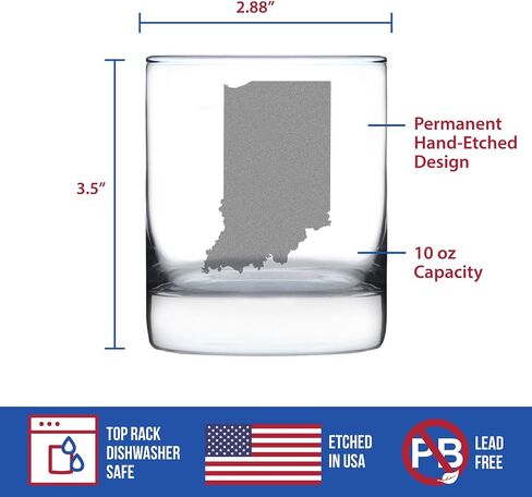 Indiana State Outline Whiskey Rocks Glass - State Themed Drinking Decor and Gifts for Hoosier Women & Men - 10.25 Oz Whisky Tumbler Glasses in Kuwait