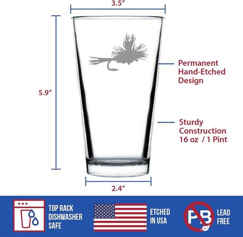 Fly Fishing Pint Glass for Beer - Unique Flyfishing Themed Gifts for Fishermen - 16 oz Glasses in Saudi Arabia