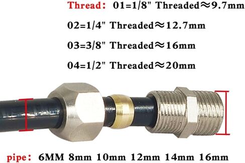 1pcs 1/8 "" 1/4 "" 3/8 "" 1/2 "Thread 4 6 8 10 12 14 16mm tube brass adapter compression forting tube compression (12mm ، 1/4") in Kuwait