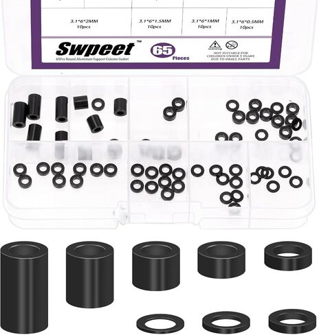 Swpeet 65Pcs 8 Sizes M3 Aluminum Spacer Assortment Kit, 3.1×6mm(ID×OD) Silver Aluminum Standoff Column Spacer, Round Spacer Unthreaded Standoff Bushing Plain Finish, Length 0.5/1/1.5/2/2.5/3/6/10mm in Saudi Arabia