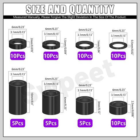 Swpeet 65Pcs 8 Sizes M3 Aluminum Spacer Assortment Kit, 3.1×6mm(ID×OD) Silver Aluminum Standoff Column Spacer, Round Spacer Unthreaded Standoff Bushing Plain Finish, Length 0.5/1/1.5/2/2.5/3/6/10mm in Saudi Arabia